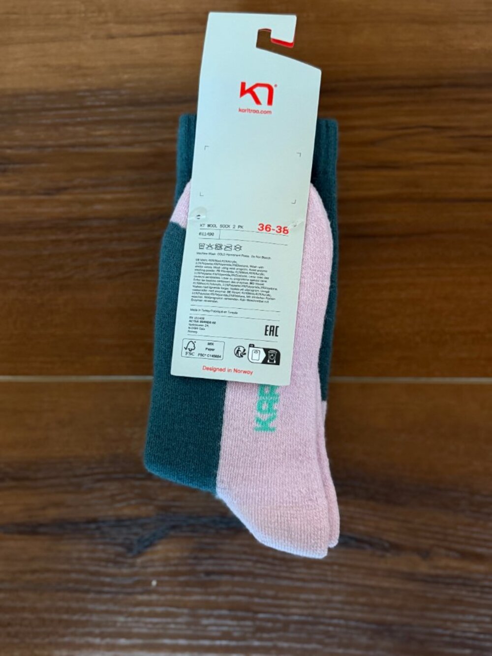 Kari Traa Wool Ski Socks Teal/Pink Women's 36-38 NEW with tags - Picture 2 of 4